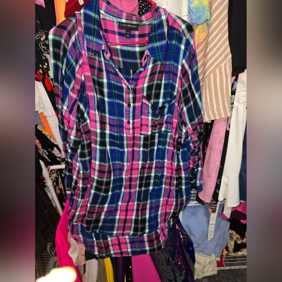 🍁🍂Lane Bryant pink and blue plaid high low tunic 22 - Picture 2 of 6